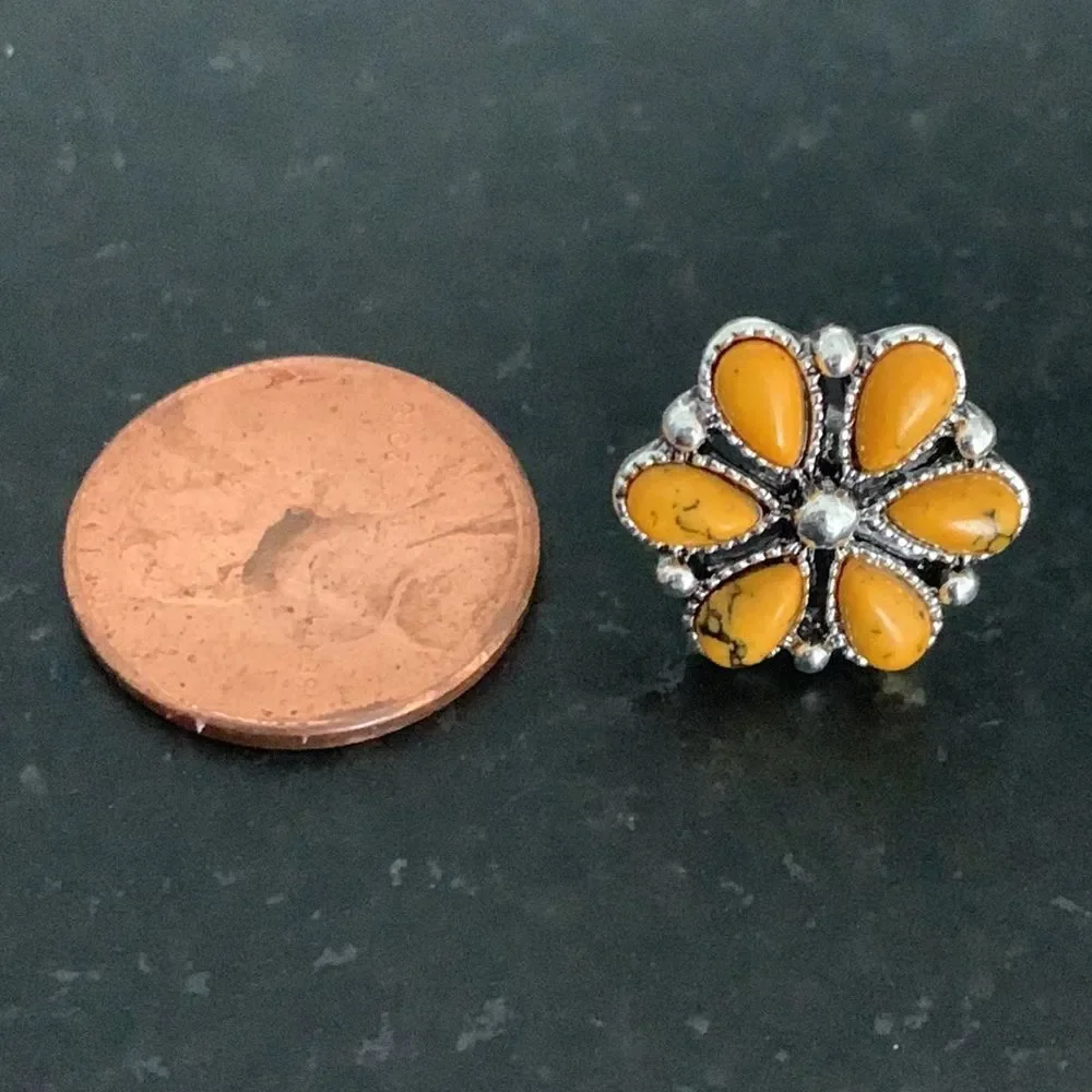 Western Indian Style Yellow Orange Squash Blossom Cluster Mens Cluster Earrings